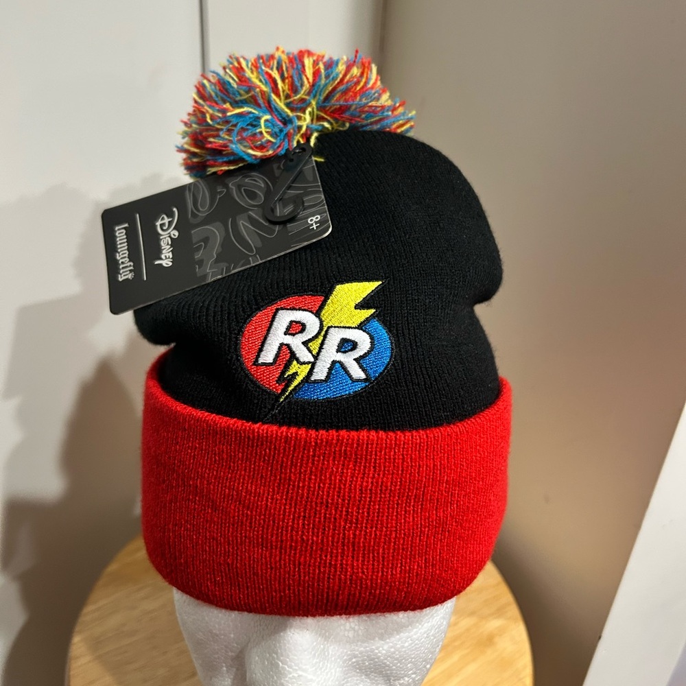 Loungefly Black and Red Beanie with Colorful Pom - Picture 2 of 5